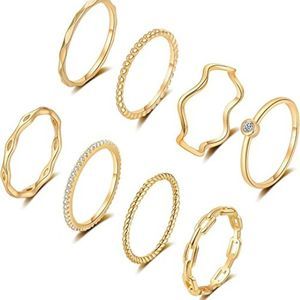 FUNEIA 8PCS 14K Gold Plated Stacking Rings for Women